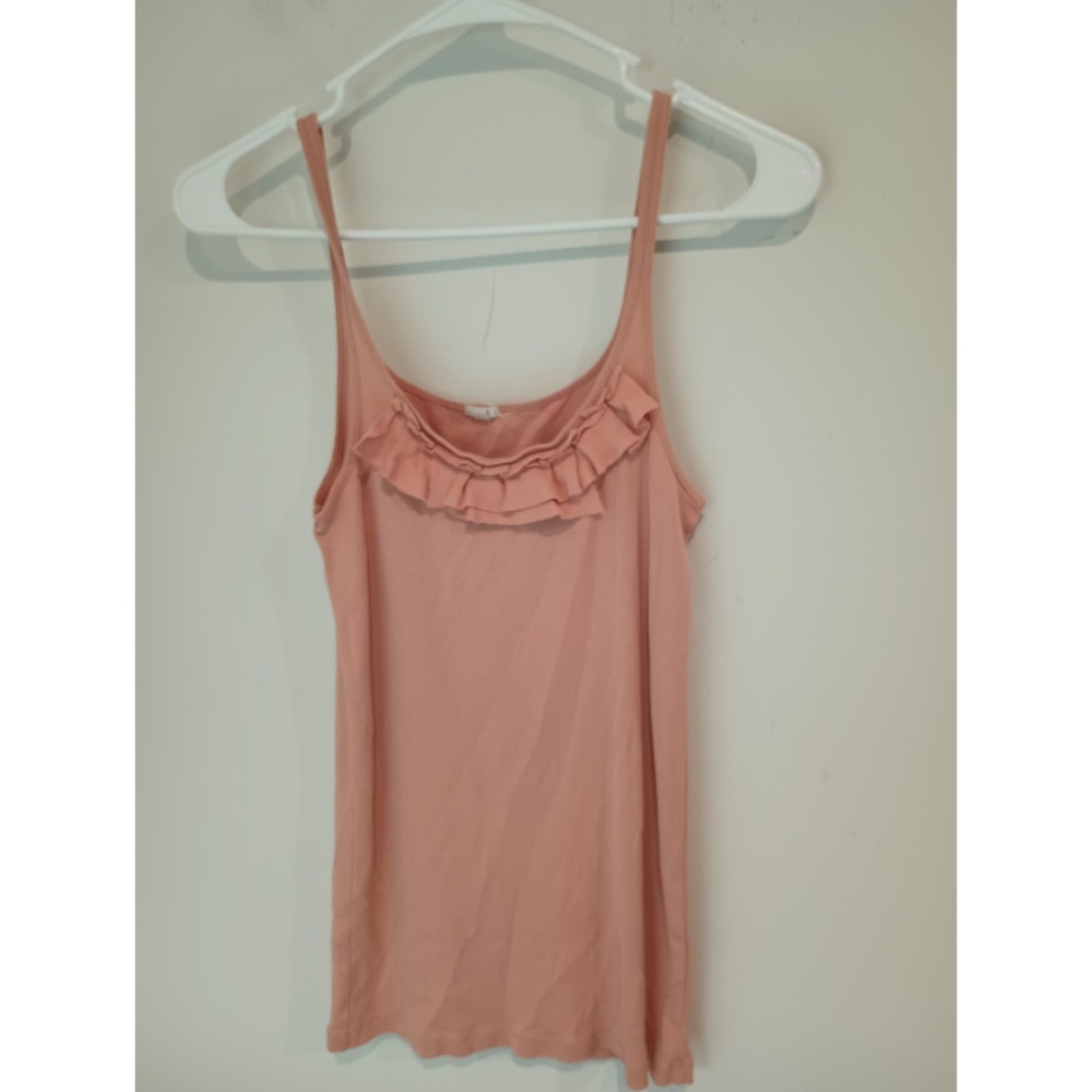 J CREW Pink Ruffle Neck Tank Top Medium Womens Coquette Girly Cottagecore Cami